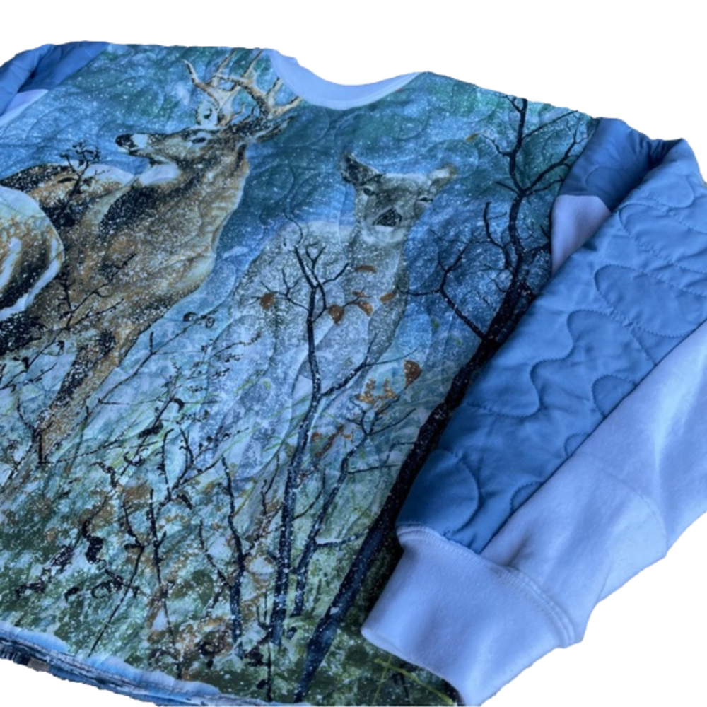 Quilted Patchwork Vintage 90s style Deer Hunting Buck Doe Winter Nature AOP L - Picture 4 of 8